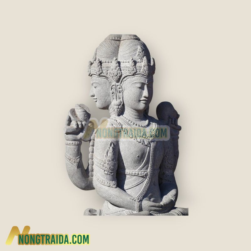 Tượng Dattatreya bằng đá và núi lửa màu xám tự nhiên – Liên minh thần thánh của Brahma, Vishnu và Shiva 125cm