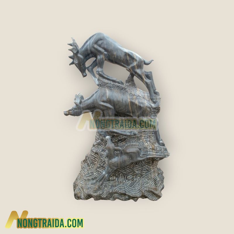 Tượng hươu nhảy bằng đá cẩm thạch đen Bỉ