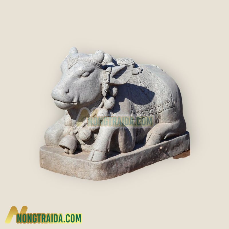 Tượng Nandi bằng đá và núi lửa – Bảo vệ tượng đền của Shiva và biểu tượng của sự mạnh mẽ 98cm