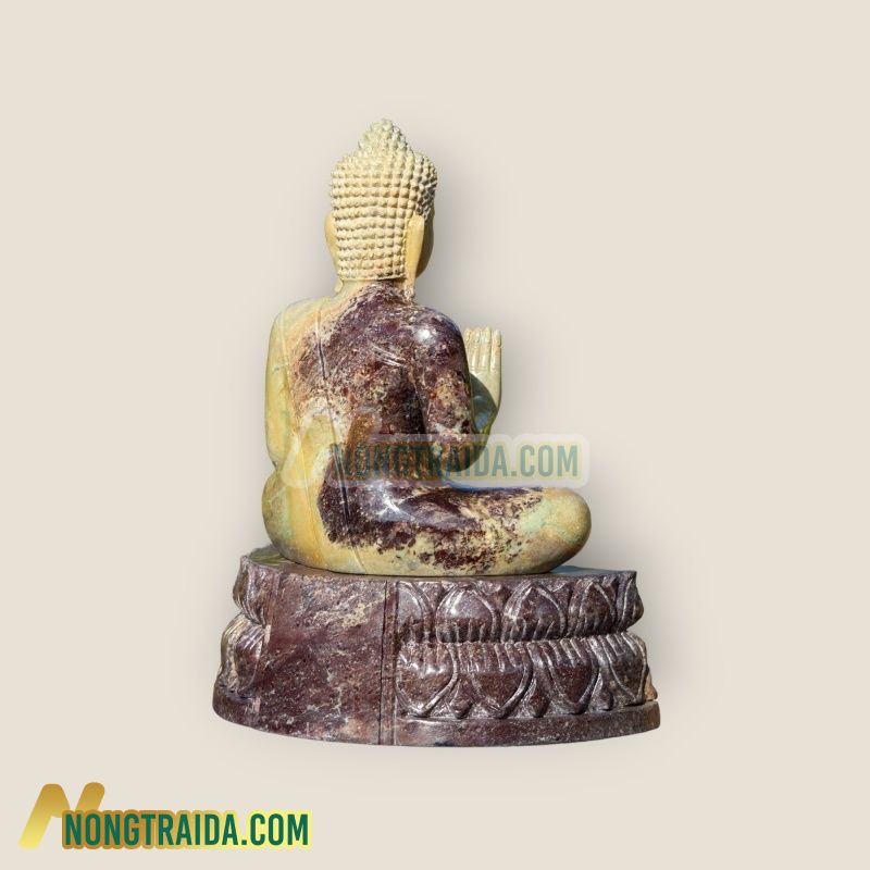 Tượng phật Abhaya Mudra màu xanh của Campuchia ngồi trên đế hoa sen 47cm