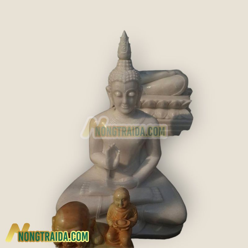 Tượng Phật bằng đá cẩm thạch, chiều cao 75cm, cao 110cm, sâu 50cm,
