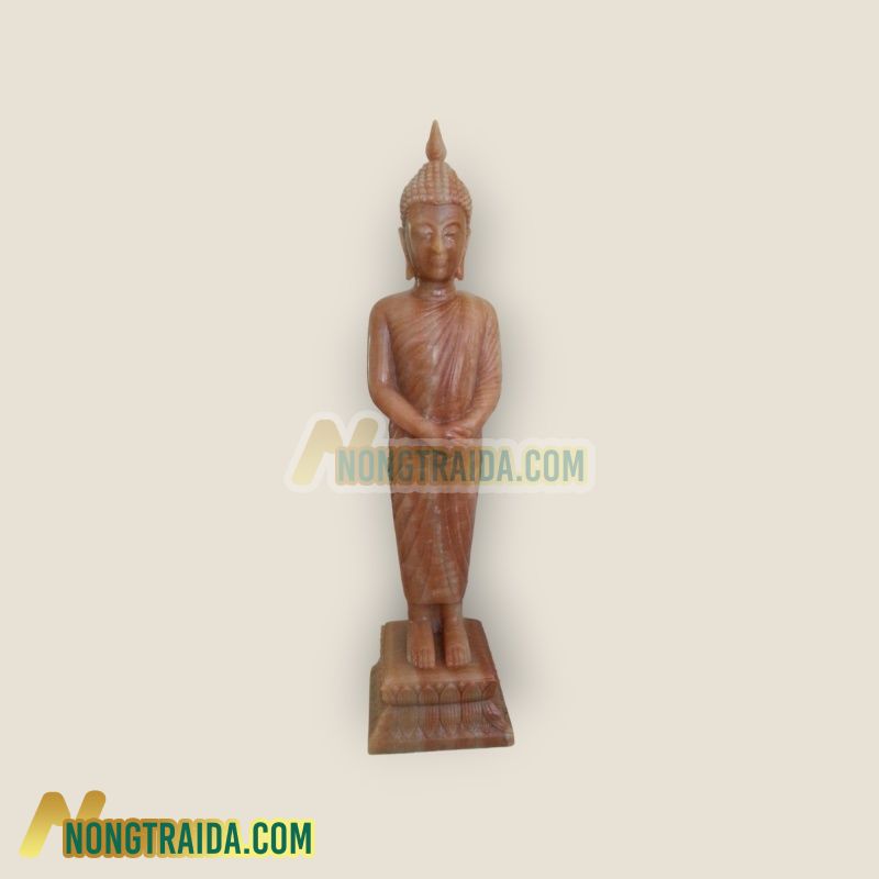 Tượng Phật bằng đá cẩm thạch màu nước mắm, chạm khắc, kích thước cao 22 inch, rộng 5 inch