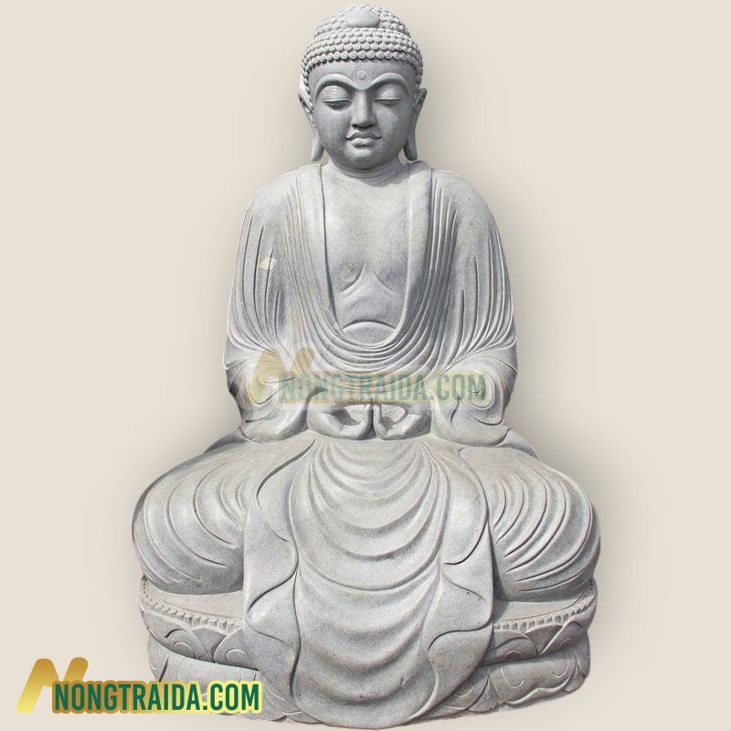 Tượng Phật Bồ tát lớn từ đá Kamakura Nhật Bản, ngồi trong tư thế Thiền yên tĩnh, cao 227.5cm