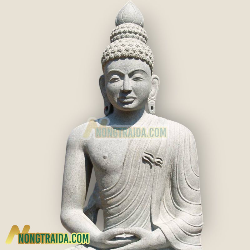 Tượng Phật Bồ tát lớn từ đá Mauna Kea, có hình ảnh voi và đèn trang trí, cao 217.5cm