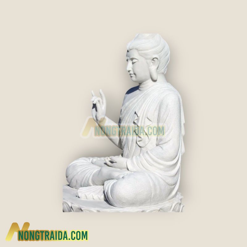 Tượng Phật Gandhara bằng đá trắng tư thế Karana Mudra để hướng dẫn Prana và xua tan lo âu 120cm