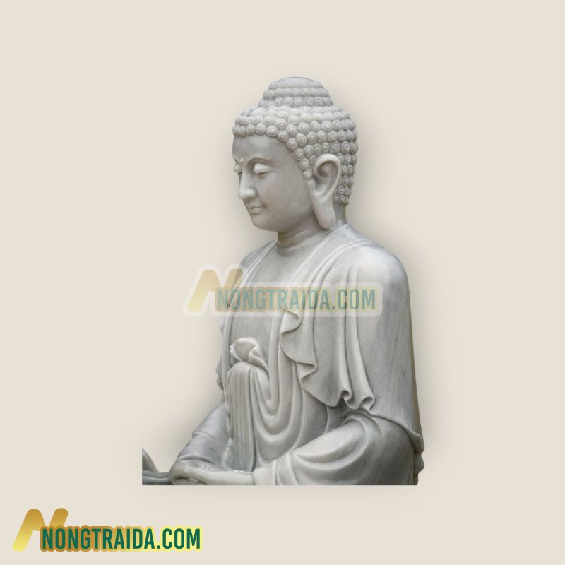 Tượng Phật ngồi Thiền bằng đá trắng lớn, tư thế Dhyana Mudra 2.1m