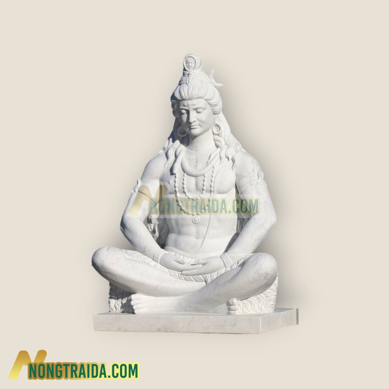 Tượng Phật Shiva lớn được điêu khắc tay từ đá trắng, trong tư thế Thiền yên bình 135cm
