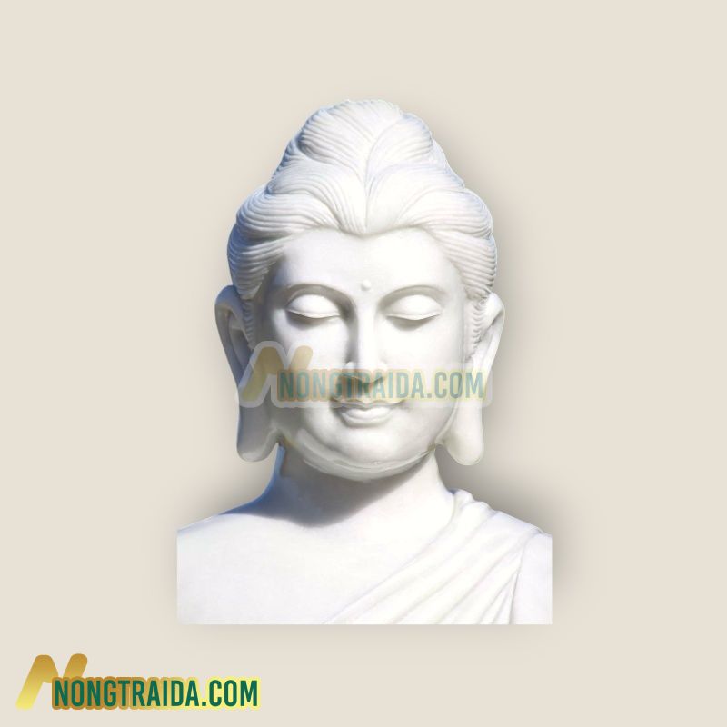 Tượng Phật Thiền Gandhara bằng đá trắng được điêu khắc bằng tay trên đế hoa sen, tạo nên sự thanh bình 119cm