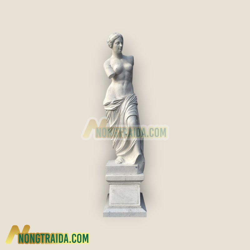 Tượng Venus de Milo hoành tráng, kích thước lớn hơn người thật, với đế bệ, bằng đá cẩm thạch trắng Carrara Kích thước: 334x89x80cm