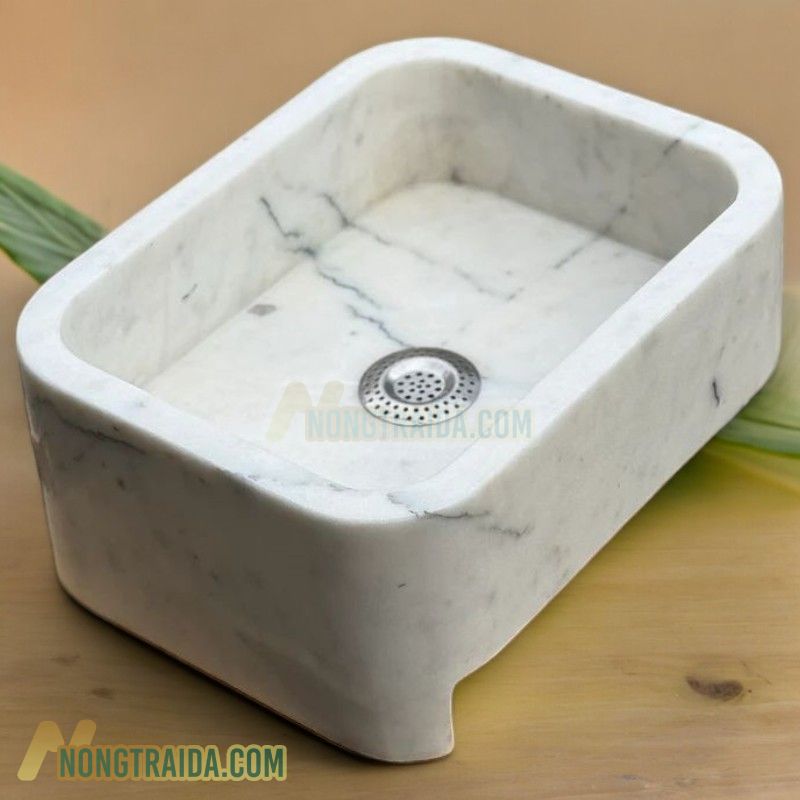 Lavabo đá marble trắng vuông mini