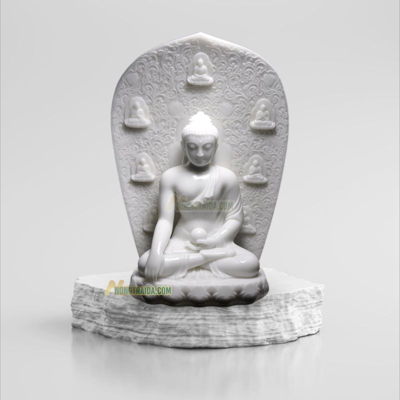 Hình Tượng Phật Dược Sư Bằng Đá Trắng Cẩm Thạch 32cm