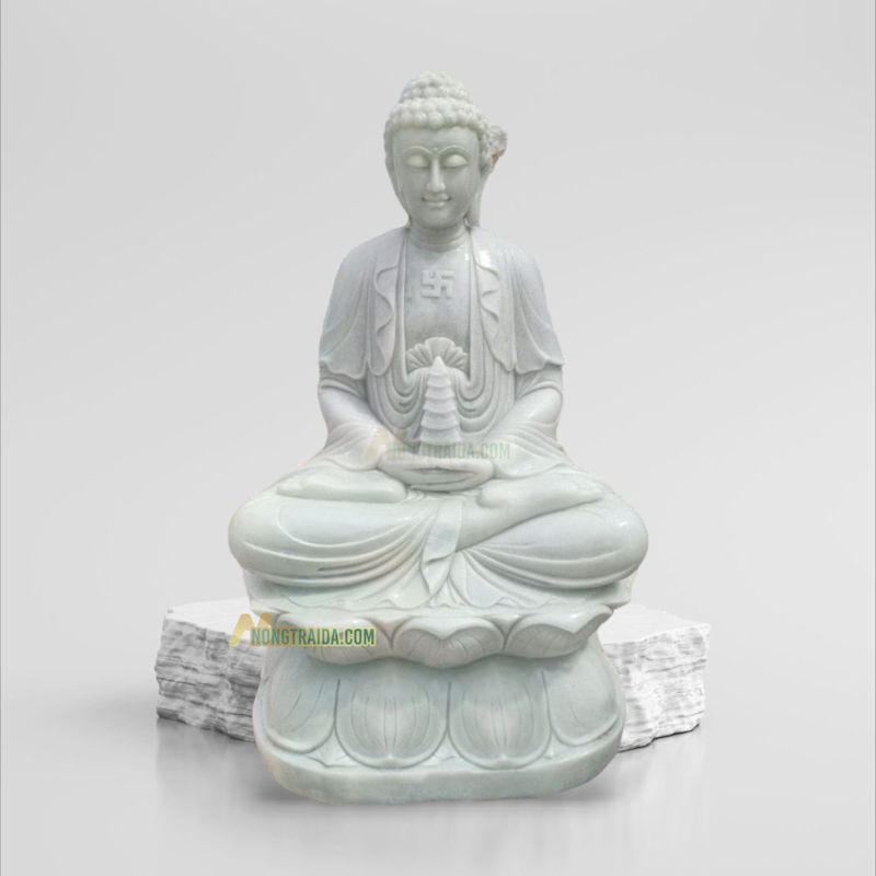 Tượng Phật Dược Sư Bằng Đá Trắng Xanh 66cm