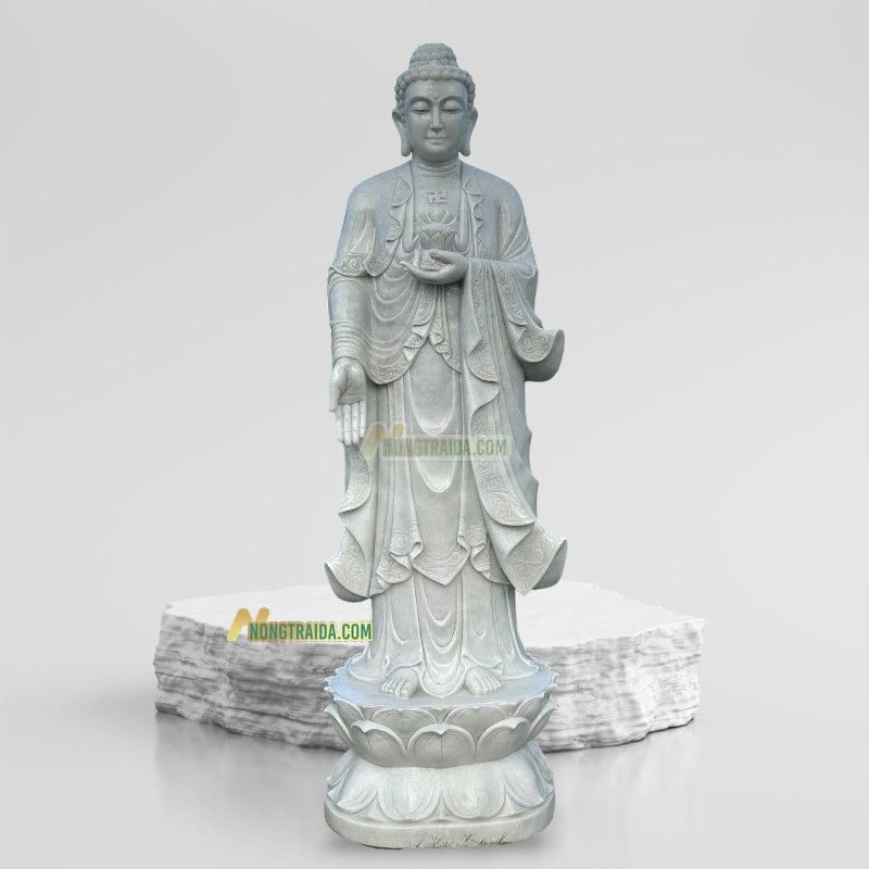 Tượng Đức Phật A Di Đà Ngồi Đá Trắng Muối 57cm