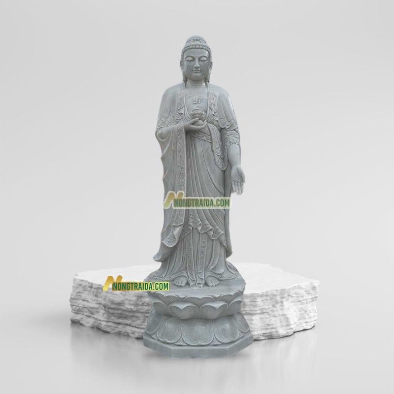 Tượng Phật A Di Đà Để Bàn Ngồi Đá Xanh Ấn Độ 105cm