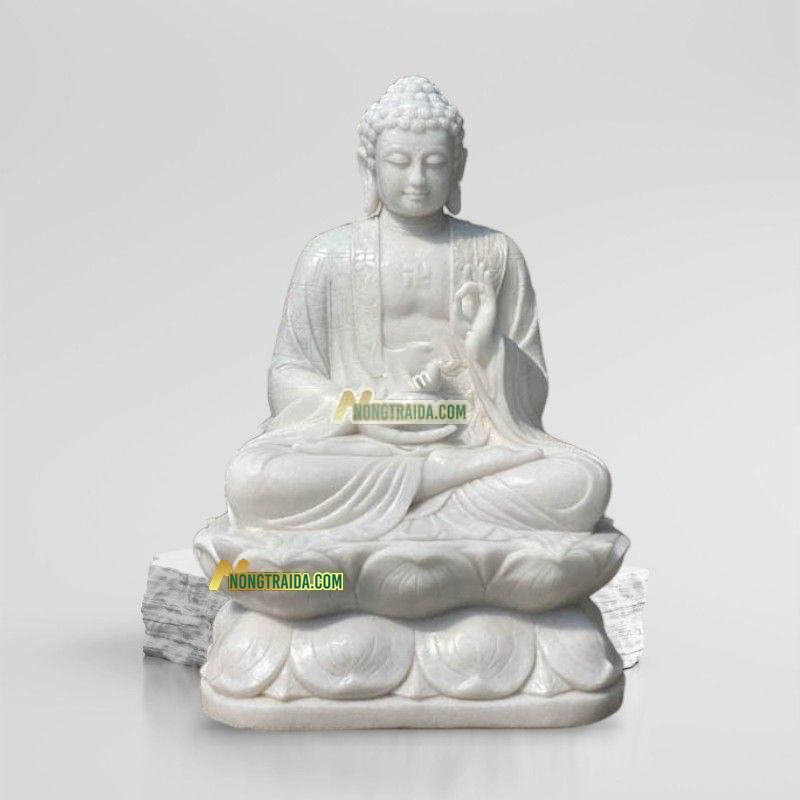 Tượng Phật A Di Đà Ngồi Đá Trắng Muối 73cm