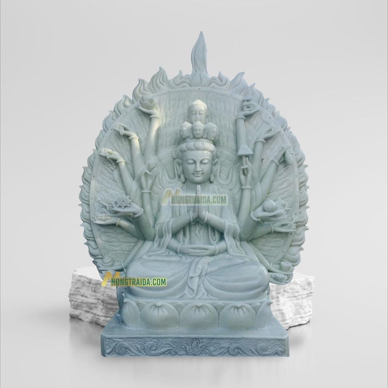 Tượng Phật Bà Quan Âm Nghìn Mắt Nghìn Tay Bằng Đá Trắng Vân 1.34M