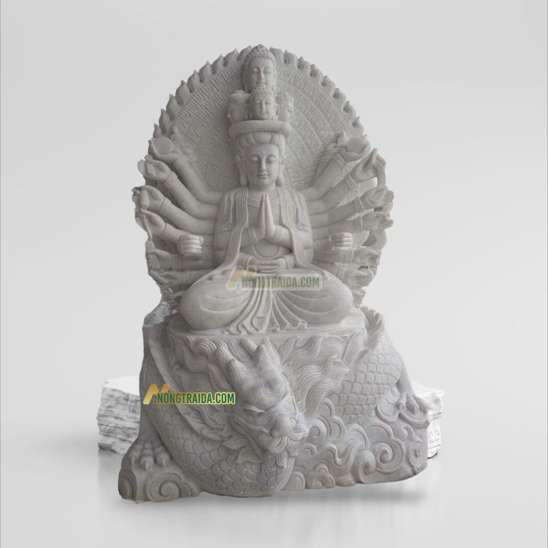 Tượng Phật Bà Quan Âm Nghìn Mắt Nghìn Tay Bằng Đá Trắng Yên Bái 1.46M