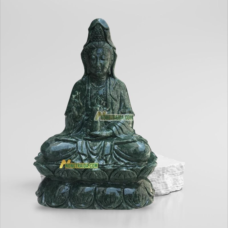 Tượng Phật Bà Quan Âm Ngồi Bằng Đá Xanh Ấn Độ 103cm
