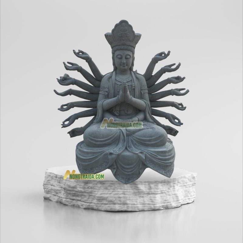 Tượng Phật Chuẩn Đề Đẹp Bằng Đá Xám Cẩm Thạch 135cm