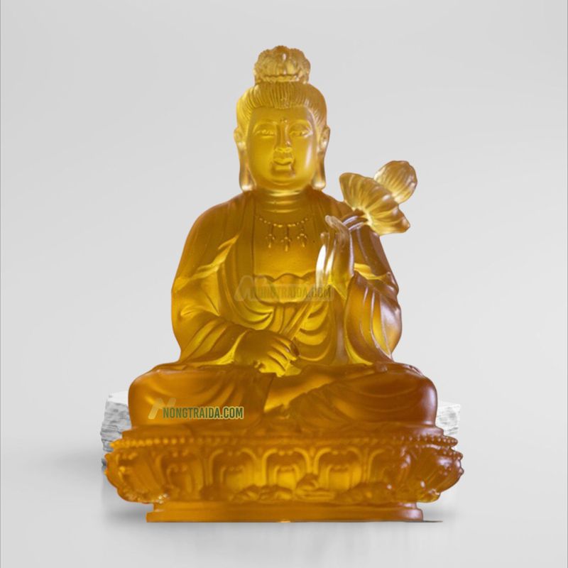 Tượng Phật Đại Thế Chí Bồ Tát Để Ô Tô Đá Lưu Ly Vàng 12.5cm
