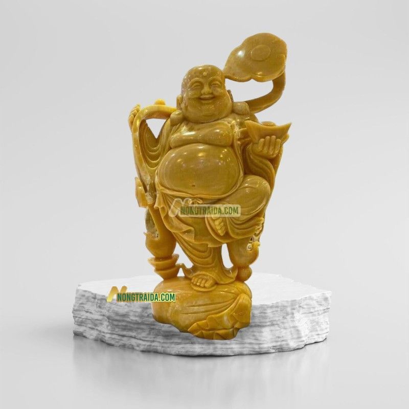 Tượng Phật Di Lặc Đứng Bằng Đá Cẩm Thạch Vàng 148cm