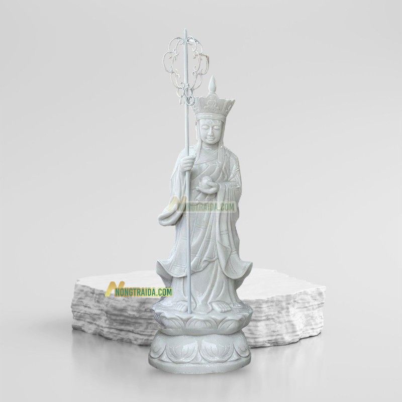 Tượng Phật Địa Tạng Bồ Tát Đứng Bằng Đá Trắng Cẩm Thạch 181cm