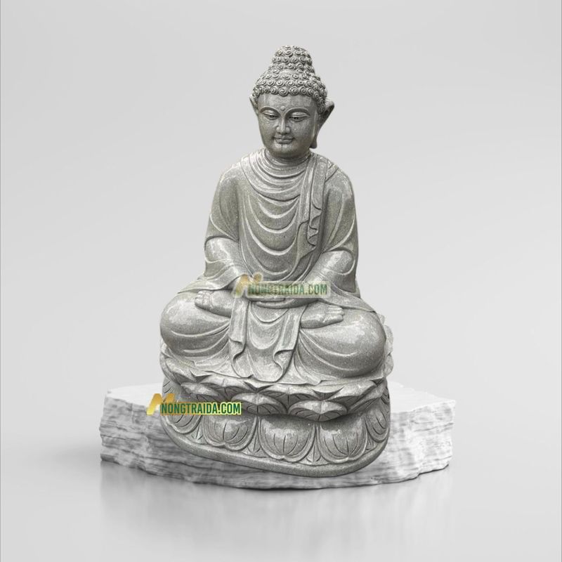 Tượng Phật Mẹ Quan Âm Ngồi Bằng Đá Granite Xám 104cm
