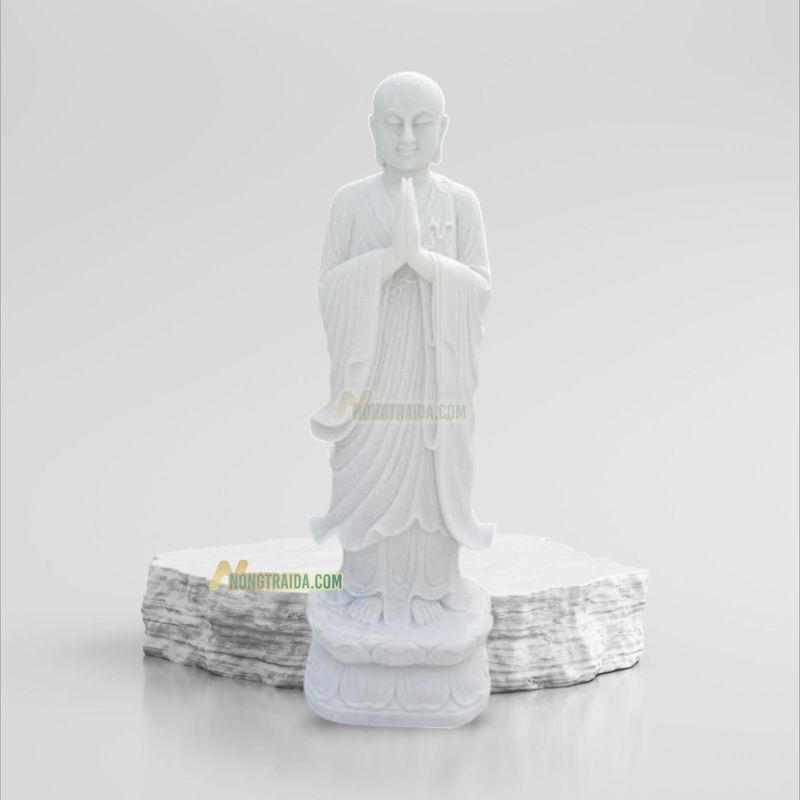 Tượng Phật Mục Kiền Liên Đứng Bằng Đá Đá Cẩm Thạch Trắng 195cm