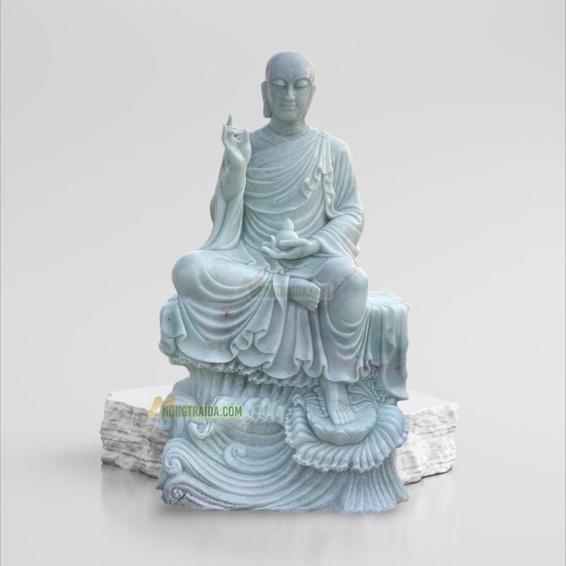 Tượng Phật Mục Kiền Liên Ngồi Bằng Đá Đá Trắng Xanh 187cm