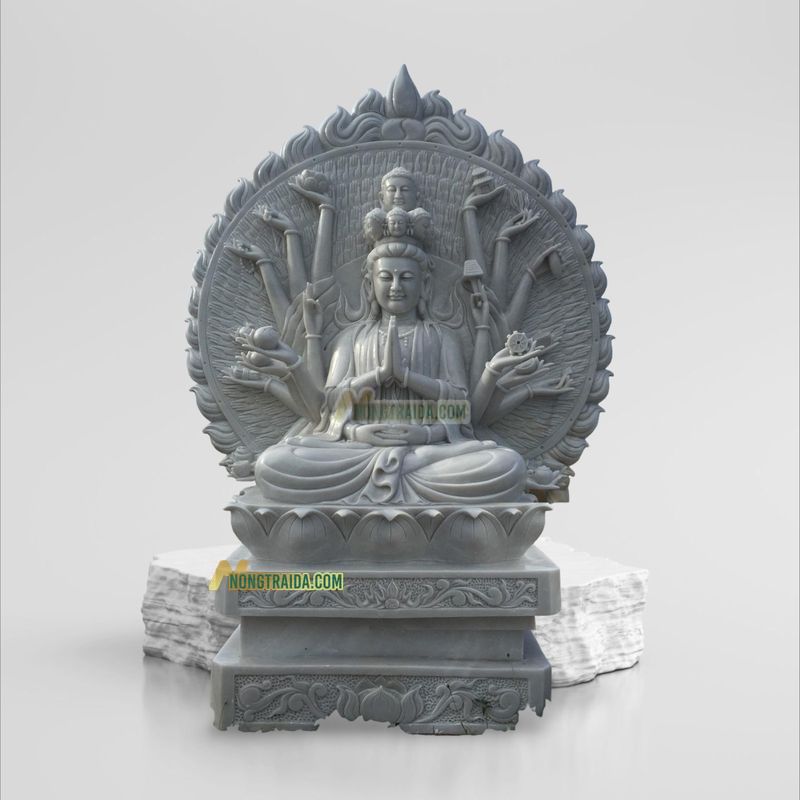 Tượng Phật Quan Âm Nghìn Mắt Nghìn Tay Bằng Đá Cẩm Thạch Xám 1.44M