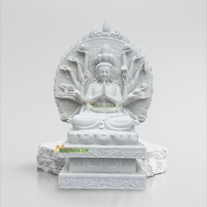 Tượng Phật Quan Âm Nghìn Tay Bằng Đá Trắng Nghệ An 1.76M