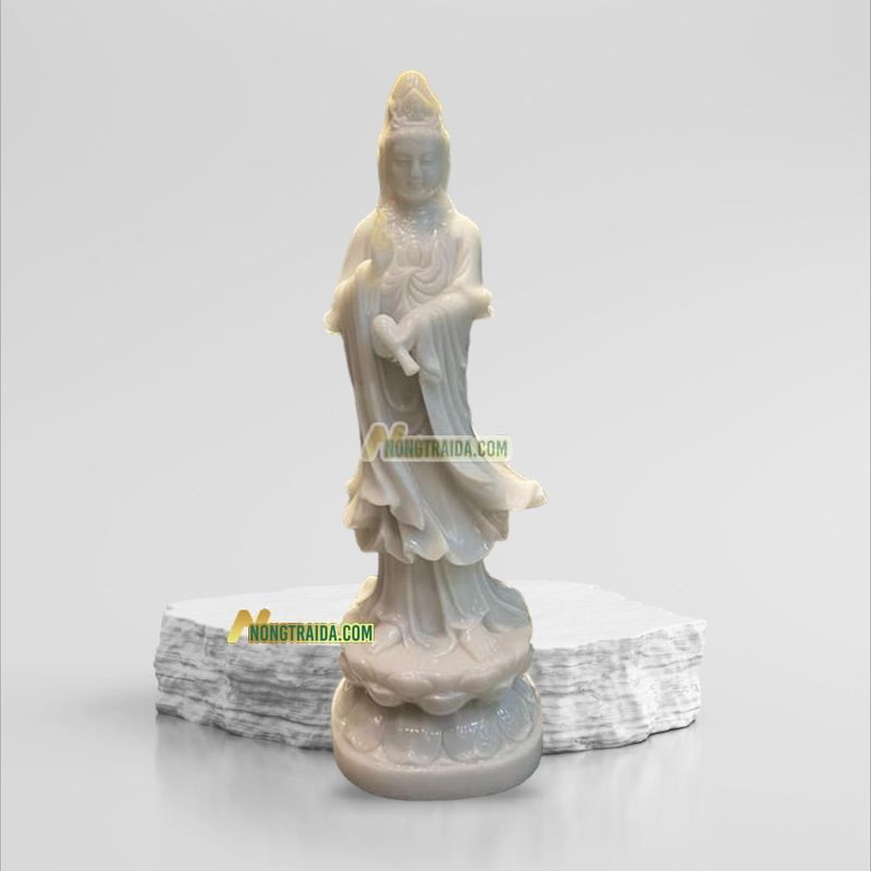 Tượng Phật Quan Thế Âm Bồ Tát Đứng Bằng Đá Trắng Muối 198cm
