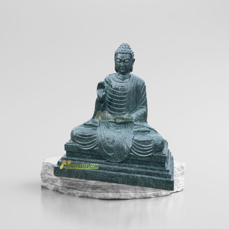 Tượng Phật Thích Ca Để Bàn Bằng Đá Xanh Cốm 111cm