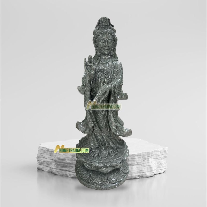 Tượng Quan Âm Thờ Trong Nhà Đứng Bằng Đá Granite Xanh Ấn 154cm